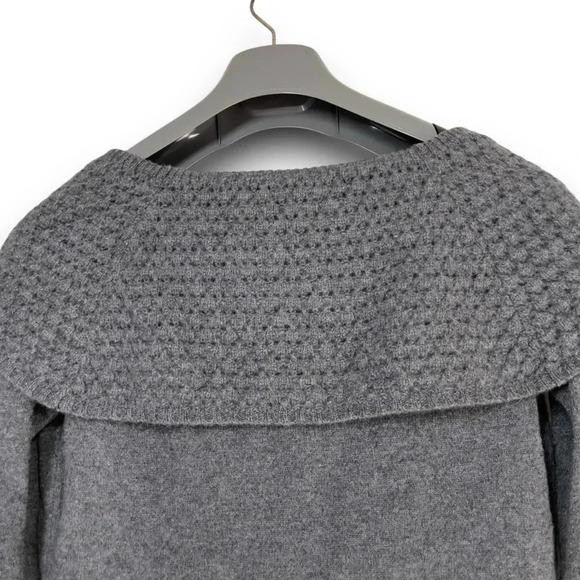 Ann Taylor Gray Off the Shoulder Cashmere Sweater S Fold over Waffle Knit Collar - Picture 5 of 7